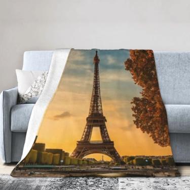 Imagem de Cobertor grande ultra macio com estampa de outono da Torre Eiffel Paris, perfeito para cama, sofá e viagens, manta de flanela aconchegante e quente