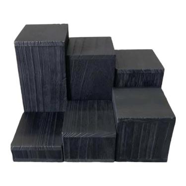 Imagem de FashionCha Conjunto de 6 Suportes Quadrados de Madeira para Joias, Cupcakes E Perfumes, Ideais para Mesa de Sala de Estar, Condimentos, Latas de Café E Chá. Perf, Preto