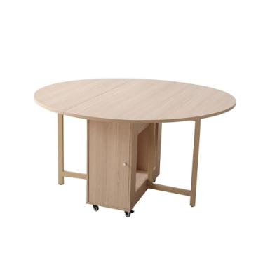 Imagem de Mesa de jantar dobrável redonda de 120 cm para 4 a 6 anos, mesa dobrável de madeira, mesa de jantar de folhas grandes com prateleira de armazenamento, pernas de metal para casa, sala de jantar, sala