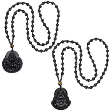 Imagem de UNICRAFTALE 2 peças, 2 estilos, colar com pingente de buda rindo, contas de buda, buda, corrente de contas de cristal guanyin, corrente de corda com pedras preciosas, amuleto da sorte, presente para