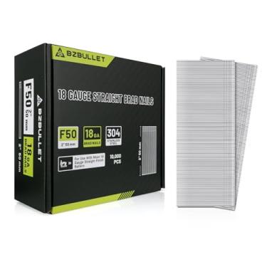 Imagem de BZBULLET Pregos Brad de aço inoxidável calibre 18, pregos Brad de 5 cm 18G, pregos de aço inoxidável 304 para pistola pneumática, elétrica (10.000 unidades, pacote com 5)