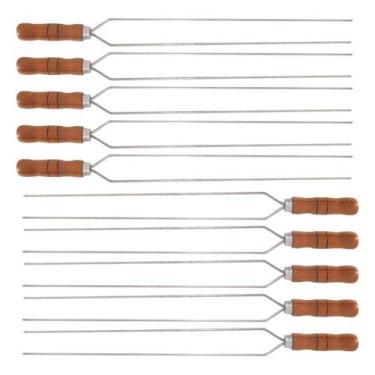 Imagem de 10 Espetos Duplo 70cm De Inox Com Cabo Madeira - Resistente - INOX LAU