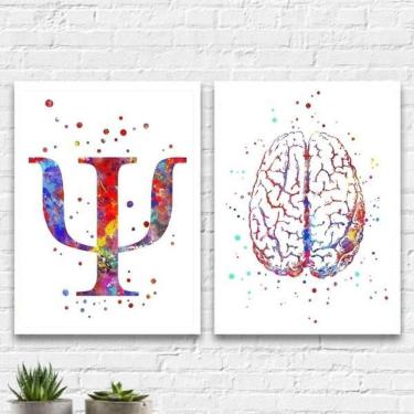 Imagem de Kit 2 Quadros Psicologia Símbolo Aquarela 33X24Cm - Vidro