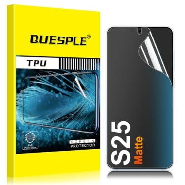 Imagem de QUESPLE Pacote com 2 protetores de tela fosco para Samsung Galaxy S25 [sem vidro], transparente HD, antiarranhões, antirreflexo, suporta desbloqueio de impressão digital