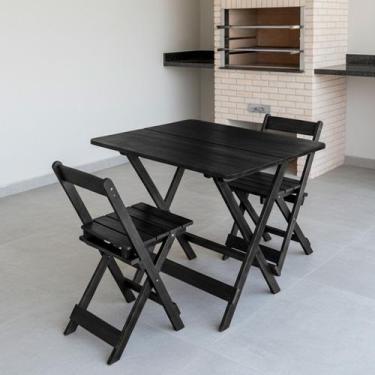Imagem de Mesa de Madeira Maciça Dobrável 1 Metro Com 2 Cadeiras Conjunto Portát