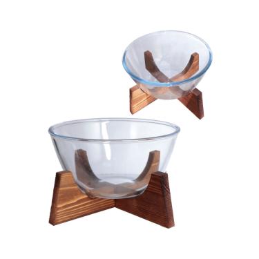 Imagem de Bowl Redondo de Borossilicato com Suporte de Madeira Acácia 2,1 Litros