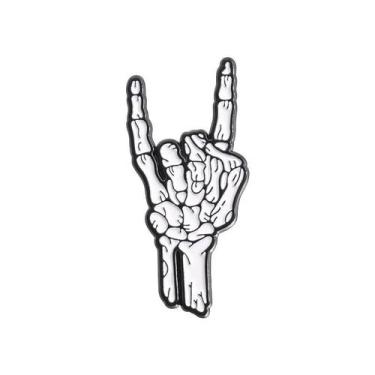 Imagem de Broche De Esmalte Mão De Esqueleto Punk Rock, Emblema De Metal Criativ