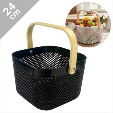 Imagem de Caixa Cesto Organizador Quadrado Multiuso Alça Bambu Fruteira Mesa Ban