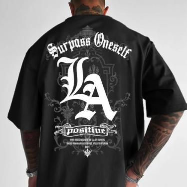 Imagem de Camiseta Casual De Verão Masculina Em Algodão Com Estampa LA, Gola Red