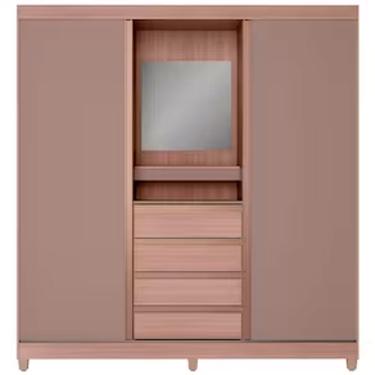 Imagem de Guarda Roupa Casal Fortaleza II 2 Portas de Correr 4 Gavetas MDP com Espelho Avelã-cappuccino Bartira Móveis