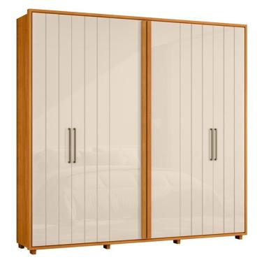 Imagem de Guarda Roupa Casal Miró Ripado 6 Portas 4 Gavetas MDF Cinamomo-off White Madetec Móveis
