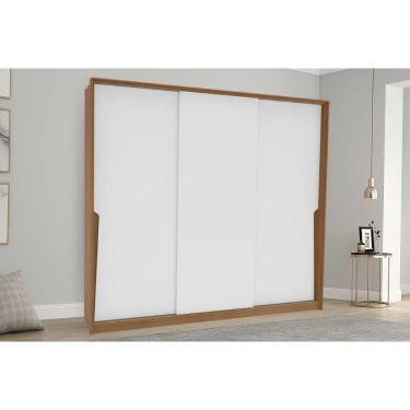 Imagem de Guarda Roupa Casal 3 Portas de Correr 4 Gavetas MDF-MDP Sapateira Maleiro Divisão Ele-Ela Branco Politorno