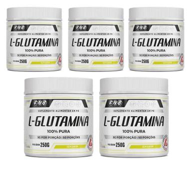 Imagem de Kit 5 L-Glutamina 100% Pura em pó Sem Sabor 5x250g FNB Sports Nutrition-Unissex