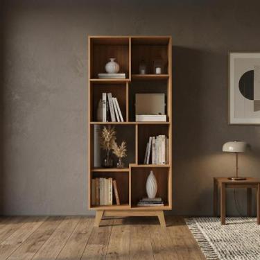 Imagem de Estante de Livros 83,8cmx181cm Pés em Madeira Maciça 8 Nichos Luna Nog