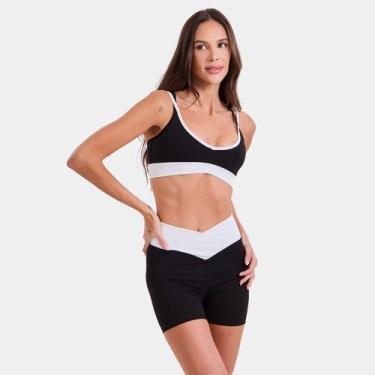 Imagem de Shorts Rowa Manu Cit Joja Feminino, Preto, Branco, G