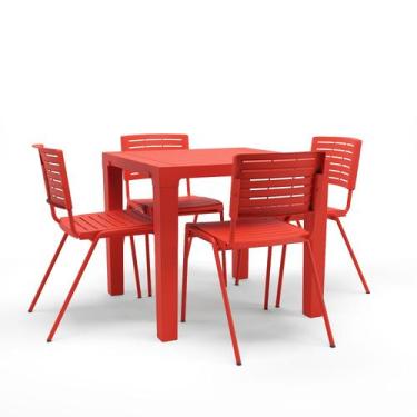 Imagem de Kit 04 Cadeiras e 01 Mesa Multiuso Niala Plaxmetal NR17 Vermelho