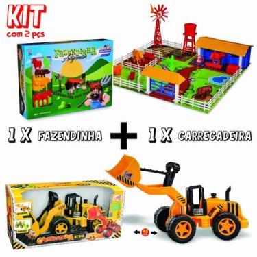 Imagem de kit Carrinho Trator Escavadeira e Fazendinha Adijomar Brinquedos