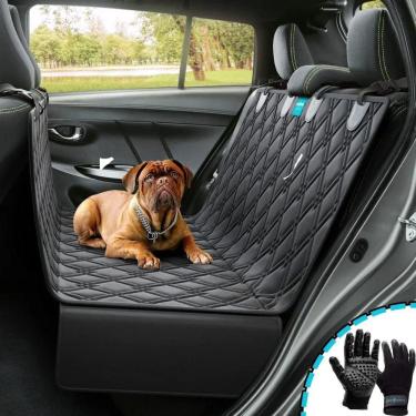 Imagem de Kit capa pet protetora de banco traseiro impermeavel cachorro gato + par de luvas tira pelos