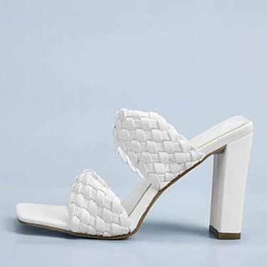 Imagem de WEIXINMWP Sapatos de salto alto com sandálias e chinelos de tecido especial, sandálias de cinto feitas à mão, branco, 38