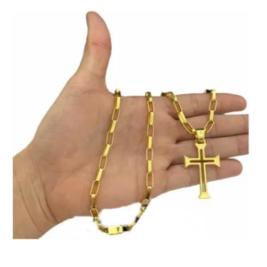 Imagem de Cordao Tijolinho 6mm Banhado Com Pingente Cruz