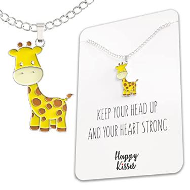 Imagem de Lindo colar de girafa para crianças com cartão inspirador de presentes para meninas e adolescentes, 18", Metal, Sem pedra preciosa