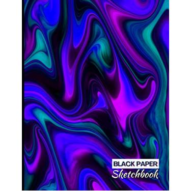 Imagem de Black Paper Sketchbook: 130 Black pages for gel pens, neon color pencils, gelly rolls, markers, ink brush. Sober and elegant artistic design in midnight blue colours. 8,5x11 in.