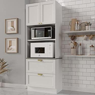 Imagem de Torre Quente 2 Portas 2 Gavetas 2 Nichos para Forno e Microondas Arizona Cabecasa Madeiramadeira Branco