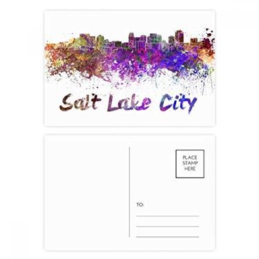 Imagem de Salt Lake City America Cidade Aquarela Conjunto de cartões postais de aniversário Cartão de agradecimento