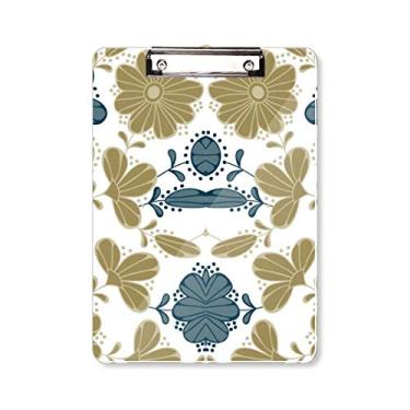 Imagem de Prancheta dourada decorativa com padrão floral clássico A4