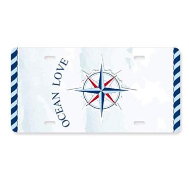 Imagem de DIYthinker Bússola Ocean Love Sea Sailing padrão placa de licença decoração aço inoxidável automóvel etiqueta