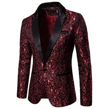 Imagem de Jaqueta de smoking masculina, terno de um botão, casaco jacquard design slim fit ternos de negócios, jaqueta de jantar, vermelha, G (busto: 112 cm)