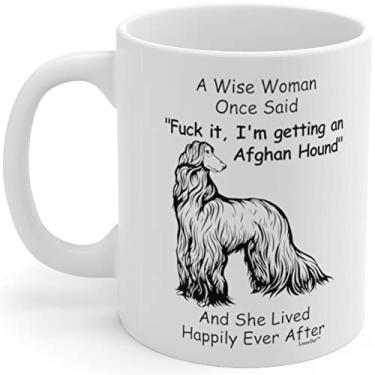 Imagem de Funny Line Art Afghan Hound Dog Mom Gifts for Women Puppy Lovers Mother's Day 2025 A Wise Woman Once Said Caneca de café com citações divertidas copo de cerâmica branco 325 ml
