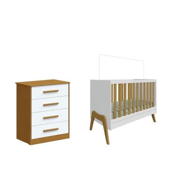 Imagem de Berço 5x1 Guti e Cômoda Charlo 04 gavetas Moveis Peroba MDF
