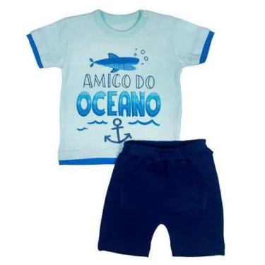 Imagem de Conjunto Curto Bebê Camiseta Curta Verde Menta Estampa Amigo Do Oceano