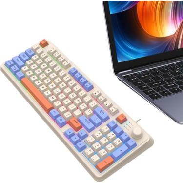 Imagem de Teclado mecânico de mesa, teclados de computador tricolor de 94 teclas, teclado mecânico para jogos RGB, teclado para PC com fio brilhante tricolor K82 para estudante/434 (Color : Blue)