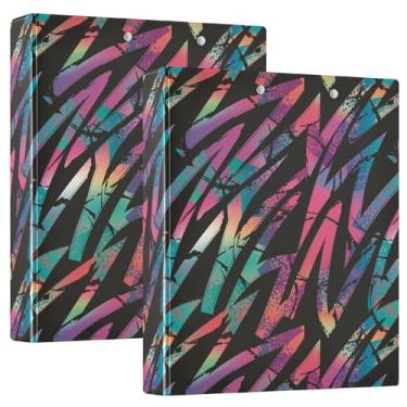 Imagem de Fichários de caderno de três anéis neon brilhante Grunge fichários de caderno de 3,8 cm com bolsos internos, pacote com 1/2 fichários escolares, 200 folhas