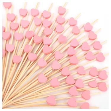 Imagem de 150 unidades palitos de coração coração palitos de coquetel coração rosa, palitos de bambu aperitivos, espetos de frutas, cupcakes, sanduíche, palitos longos para dia dos namorados, aniversário,
