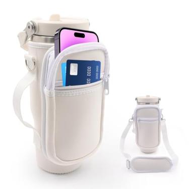 Imagem de Para Stanley Iceflow Flip Straw Tumbler 850 g, suporte de copo para garrafa de água, bolsa de transporte com alça, bolso para telefone/acessórios, adicione alça para Stanley Flip Straw, neoprene