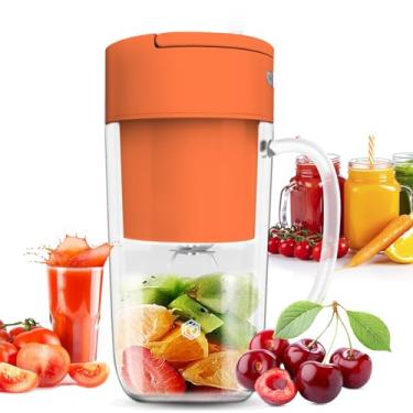 Imagem de Liquidificador portátil, mini liquidificador pessoal de 293 ml para vitaminas, frutas e vegetais com USB recarregável, fácil de limpar, adequado para viajar ou acampar (laranja)..
