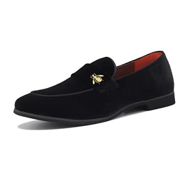 Imagem de FLQL Sapato masculino luxuoso veludo penny loafers bordado camurça vestido loafers diário sapatos para festa casamento formatura tamanho 7-13, Preto - 3, 12.5