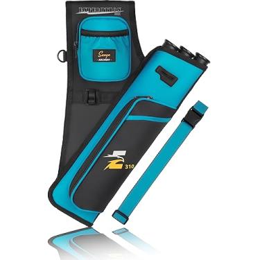 Imagem de SUNYA Aljava de quadril de tiro com arco para flechas. Inclui suporte de flecha de 3 tubos, bolsos de acessórios e cinto. Adequado para prática de arco composto e recurvo. (ciano)