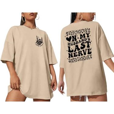 Imagem de Wife Shirt Women Oversized On My Husband's Last Nerve Camiseta fofa esqueleto gráfico tops, Bege-branco1, XXG