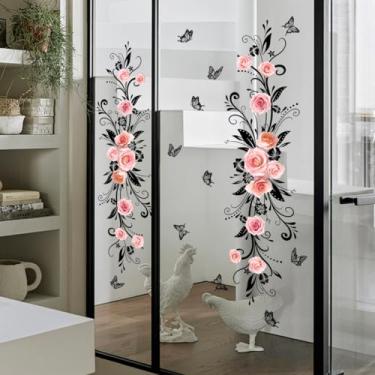 Imagem de Runtoo Decalques de janela de videira de flor adesivos de janela anti-colisão floral rosa decoração de parede de porta de vidro borboleta para banheiro sala de estar quarto berçário escritório