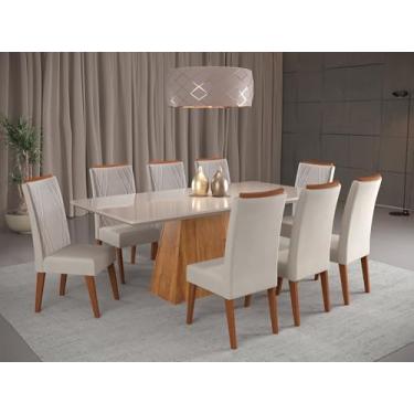 Imagem de Mesa de Jantar Retangular Sylk com 8 Cadeiras Madeira Maciça Vegas Mel/V.Marfim/Off White