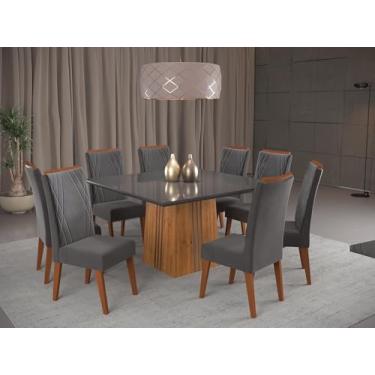 Imagem de Mesa de Jantar Quadrada Monza com 8 Cadeiras Madeira Maciça Vegas Mel/Grafite