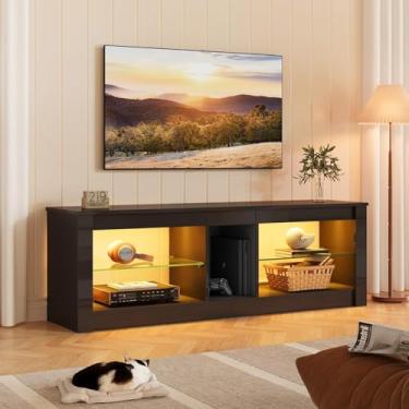 Imagem de Bestier Suporte de TV moderno para TV de 55 60 polegadas com luzes LED, mesa de console de TV central de entretenimento de alto brilho com prateleiras de armazenamento para sala de estar, preto
