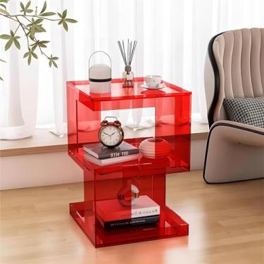 Imagem de Mesa de canto de acrílico transparente, mesa de cabeceira de acrílico transparente, 3 camadas, mesa lateral de acrílico pequena, mesa de centro com armazenamento para sala de estar, quarto