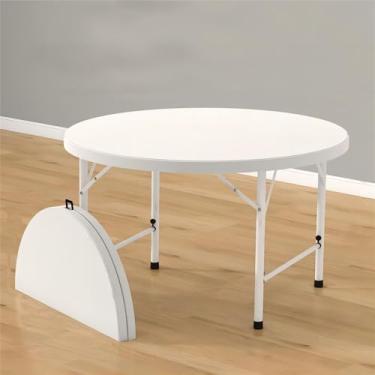 Imagem de Mesa redonda dobrável, mesa de jantar de plástico para ambientes internos e externos, mesa de eventos comerciais com alça e trava, para piquenique, banquete, casamento