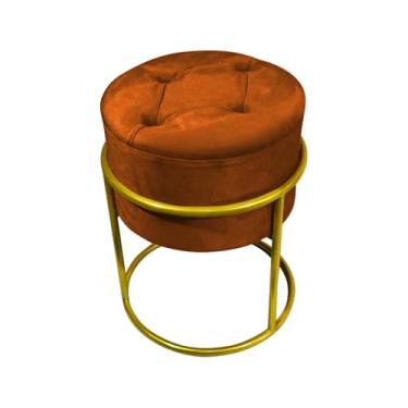 Imagem de Puff Decorativo Redondo Com Capitonê Base De Ferro Dourada Tecido Veludo Terracota