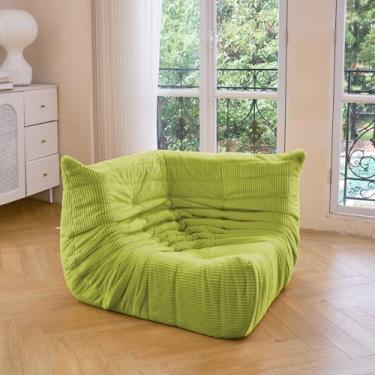 Imagem de N&V Cadeira de canto Fireside, sofá de chão sem braços de meados do século, poltrona macia de veludo cotelê premium, cadeira de sofá de espuma para sala de estar, quarto e escritório (limão)